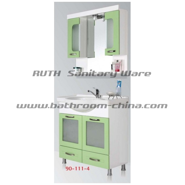 Contemporary bathroom cabinet PVC & wood material in floor mounted style