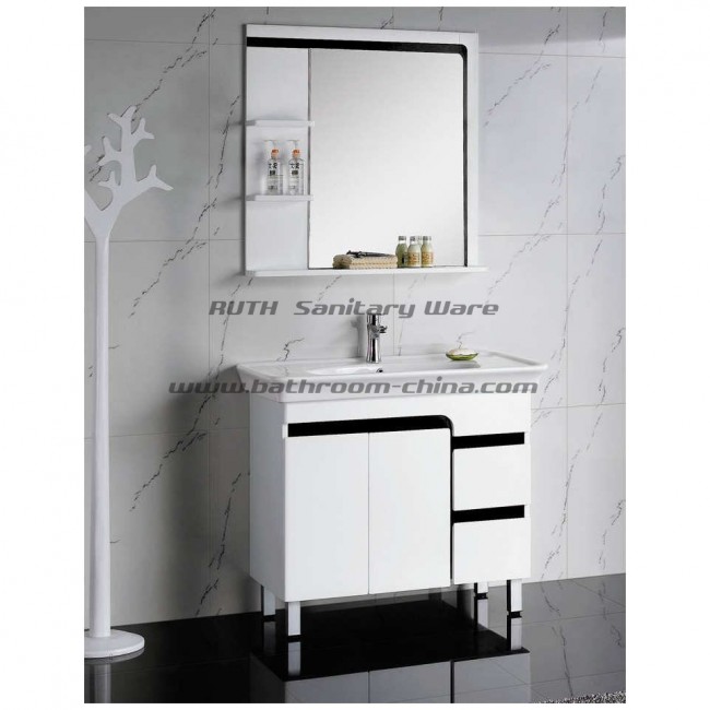 Contemporary bathroom cabinet PVC & wood material in free standing style RW004-90R