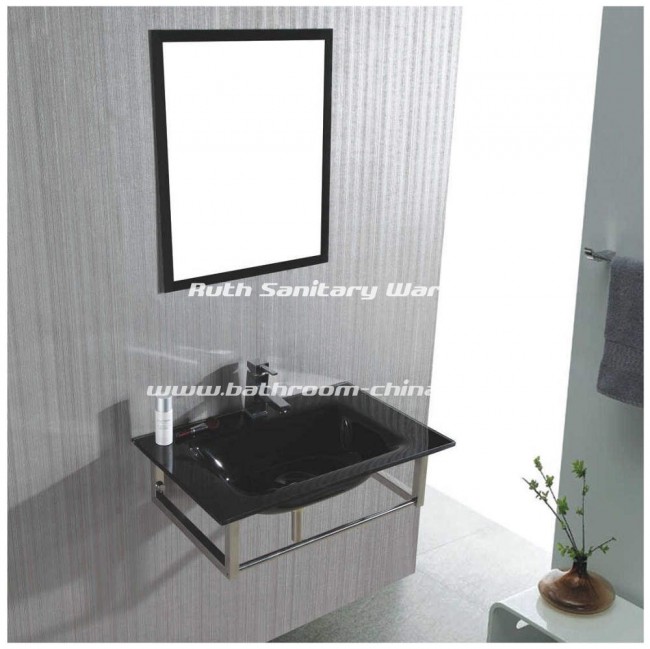 Glass bathroom vanity, Glass basin, Glass bathroom cabinet RG-L018