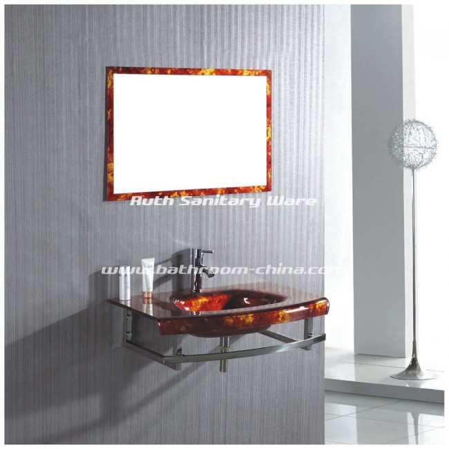 Glass bathroom vanity, Glass basin, Glass bathroom cabinet RG-L019