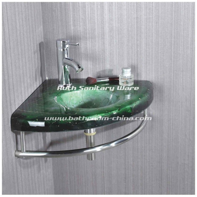 Corner Glass basin with stainless steel support RG-L046