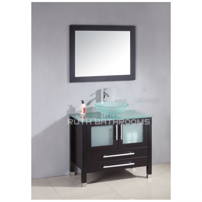 Tempered Glass Top and Counter sink bowel wood bathroom vanity 