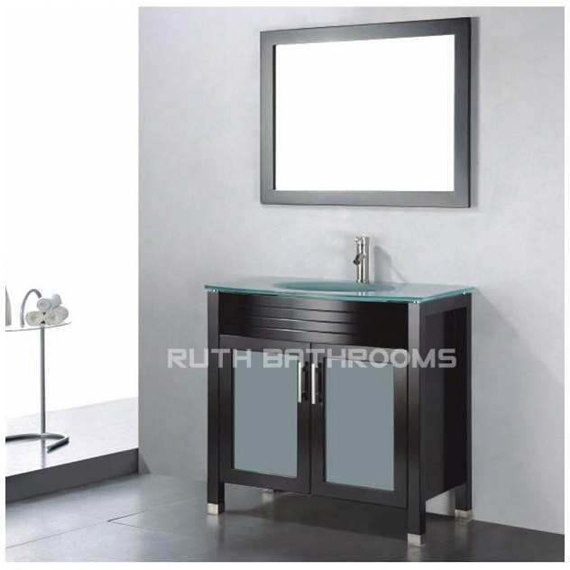 Tempered Glass Top and Counter sink bowel wood bathroom vanity RU102-24E