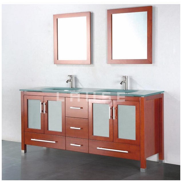 Double vesswl Basin wood bathroom vanity